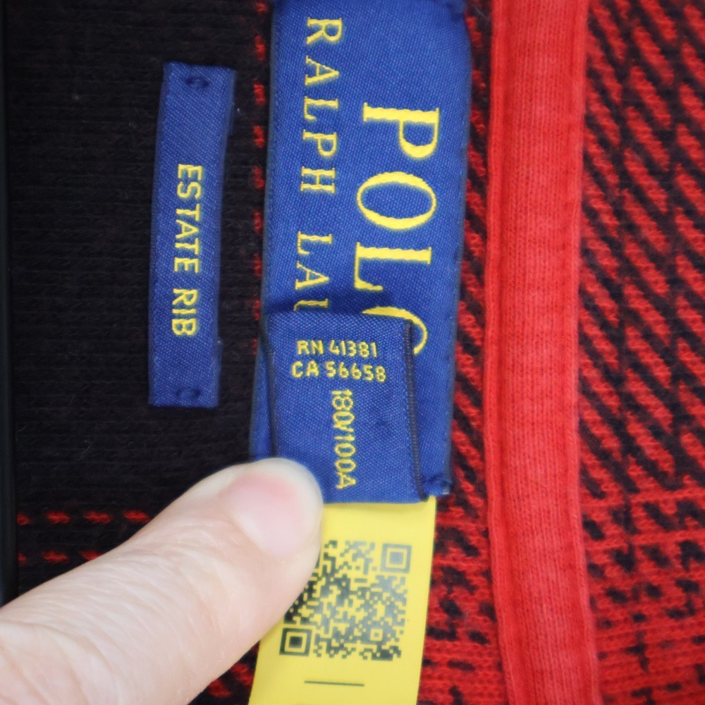 Polo Ralph Lauren Estate Rib Buffalo Plaid Quarter Zip Pullover Large Red Black - Picture 5 of 11